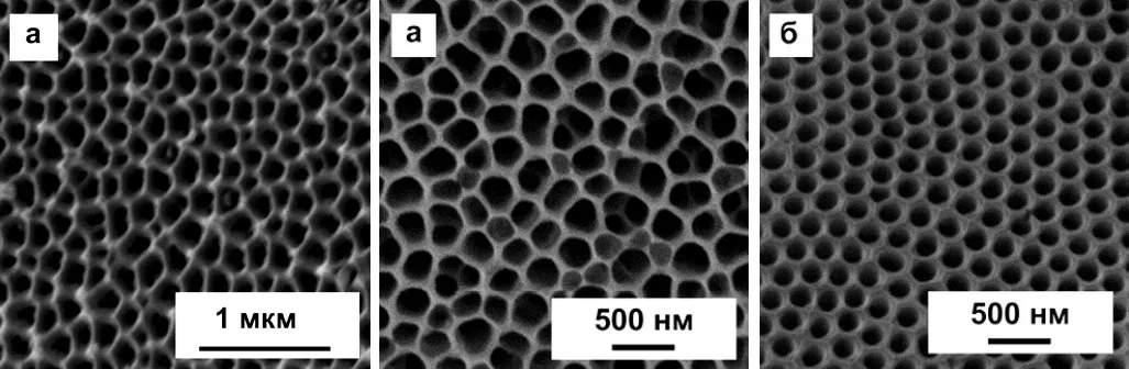 Примеры идеальных и близких к идеалу ячеек пористого слоя в аноднооксидном покрытии на алюминии.